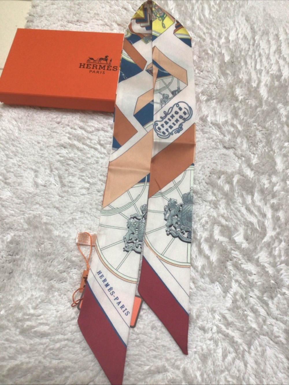 Hermes bandana scarf 100% silk, beige, burgundy, with box